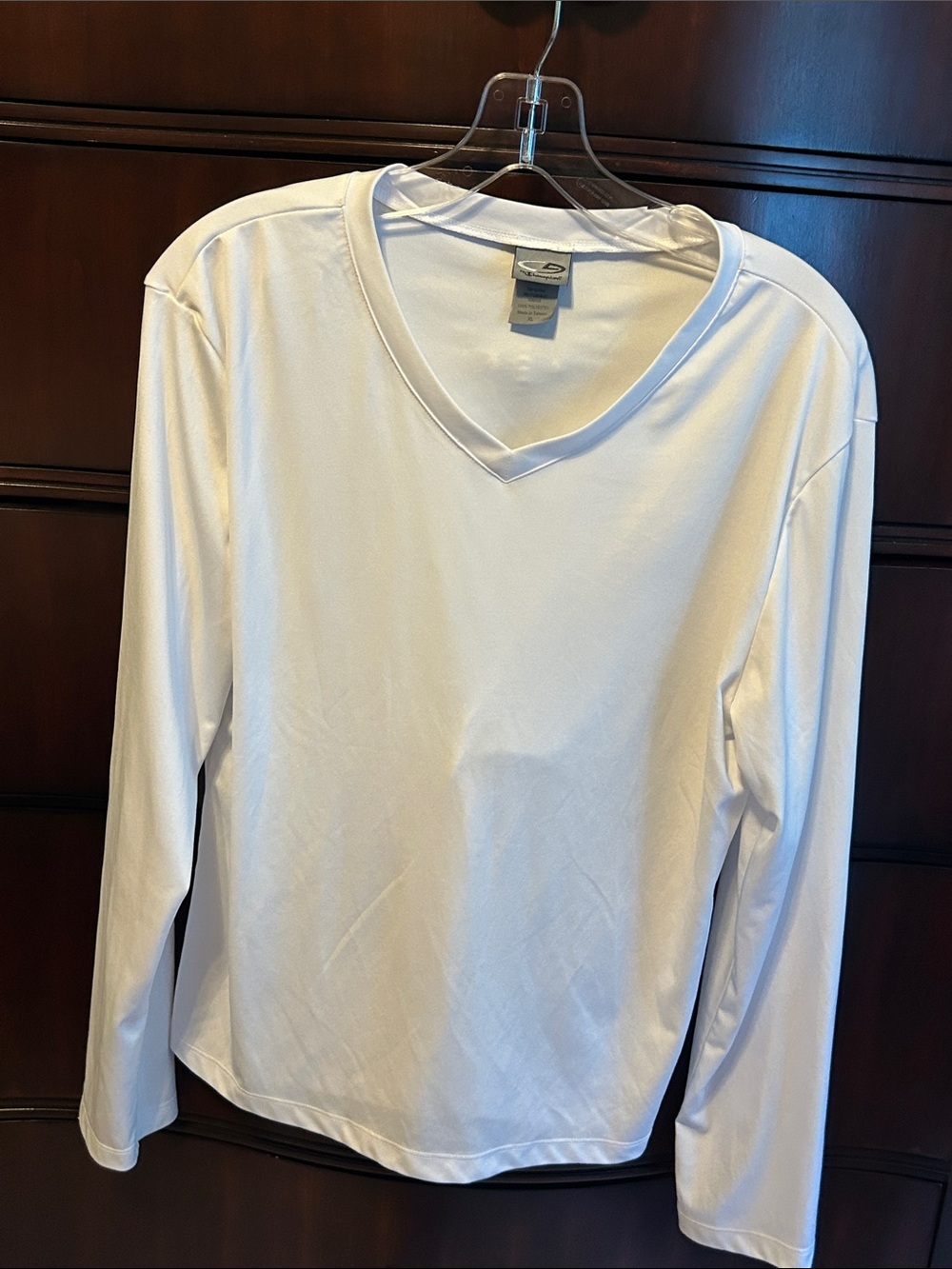 Champion White V-Neck Long Sleeve Tee